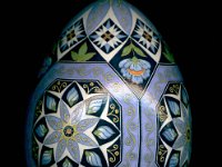 Blue Octagons Ukrainian Easter Egg Pysanky by So Jeo : pysanky pysanka ukrainian easter egg batik art sojeo florals flowers birds stars trees vines blooms buds bluebird owl art sojeo "so jeo" eggshell egg shell blown decoration ivy garden rainbow rosie posy nightshad victorian trees etched brown chicken eggs turkey